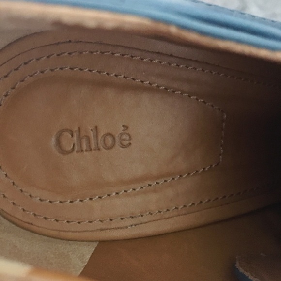 Chloe Blue Leather Brogue Block Oxford Block Heels - Picture 3 of 8